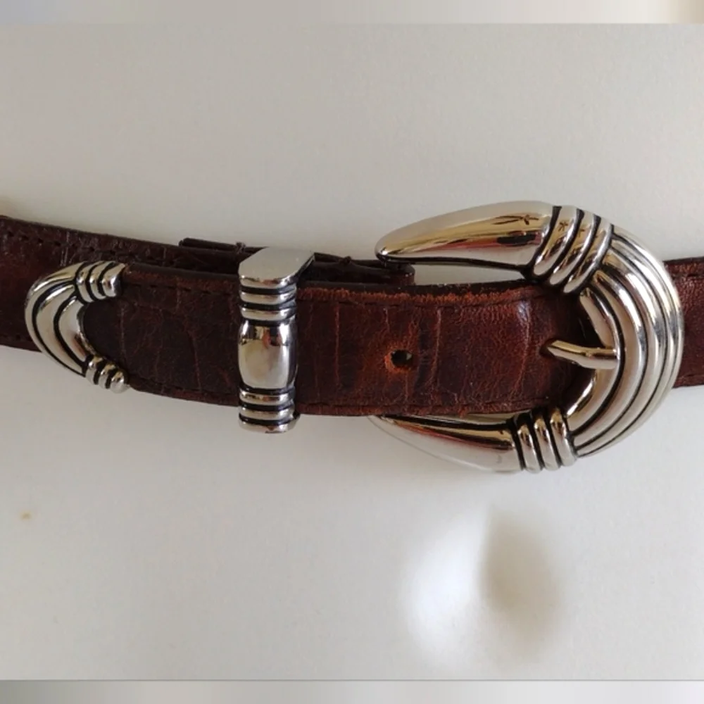 Captiva Tan Embossed Leather Decorative Heavy Silver Metal Accent Belt